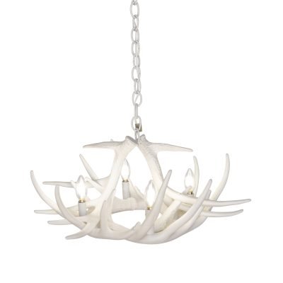 Whitetail Deer 6 Faux Antler Chandelier in Pure White*
