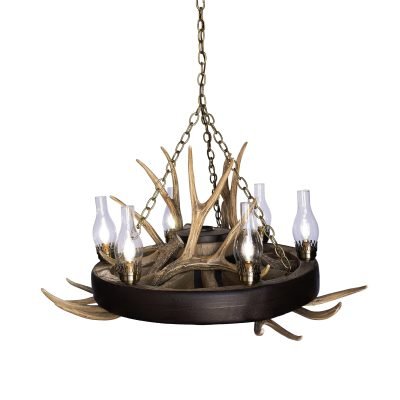 FAUX Wagon Wheel Mule Deer Antler Chandelier