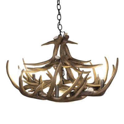 Whitetail Deer 12 Faux Antler Chandelier with Downlight*